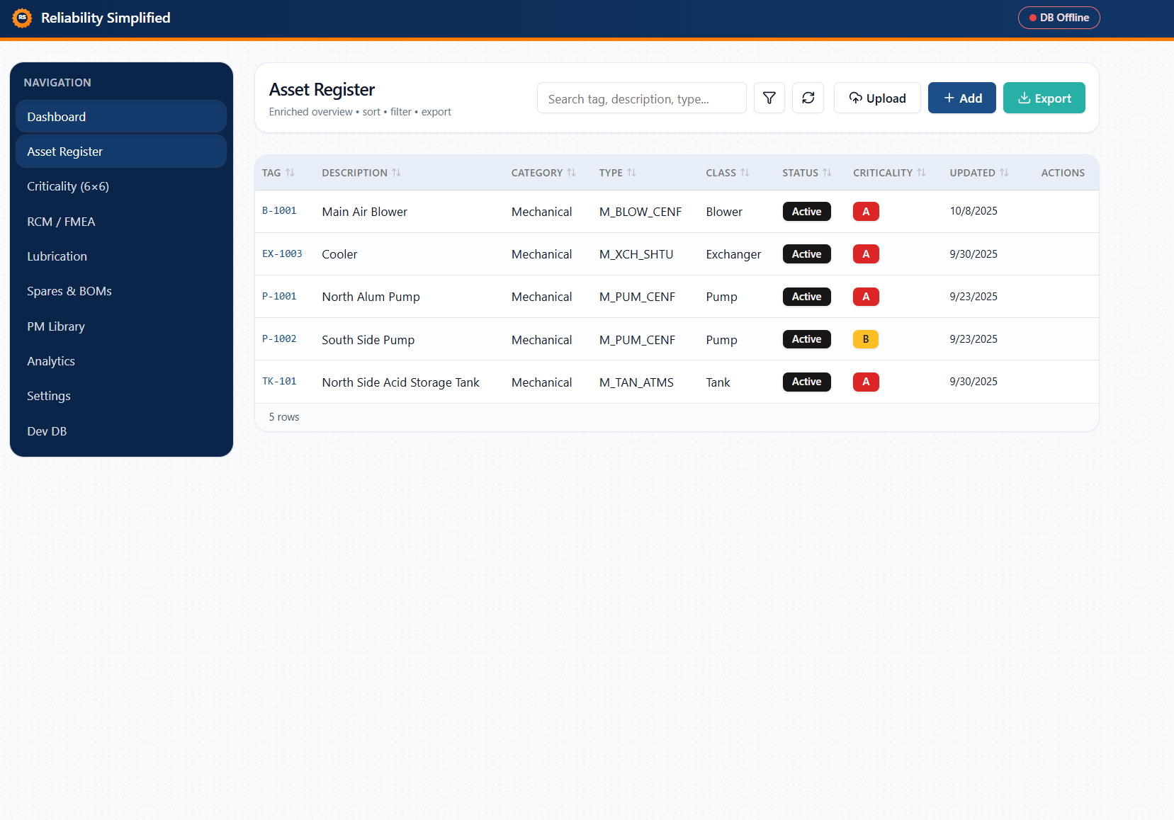 Asset Register preview